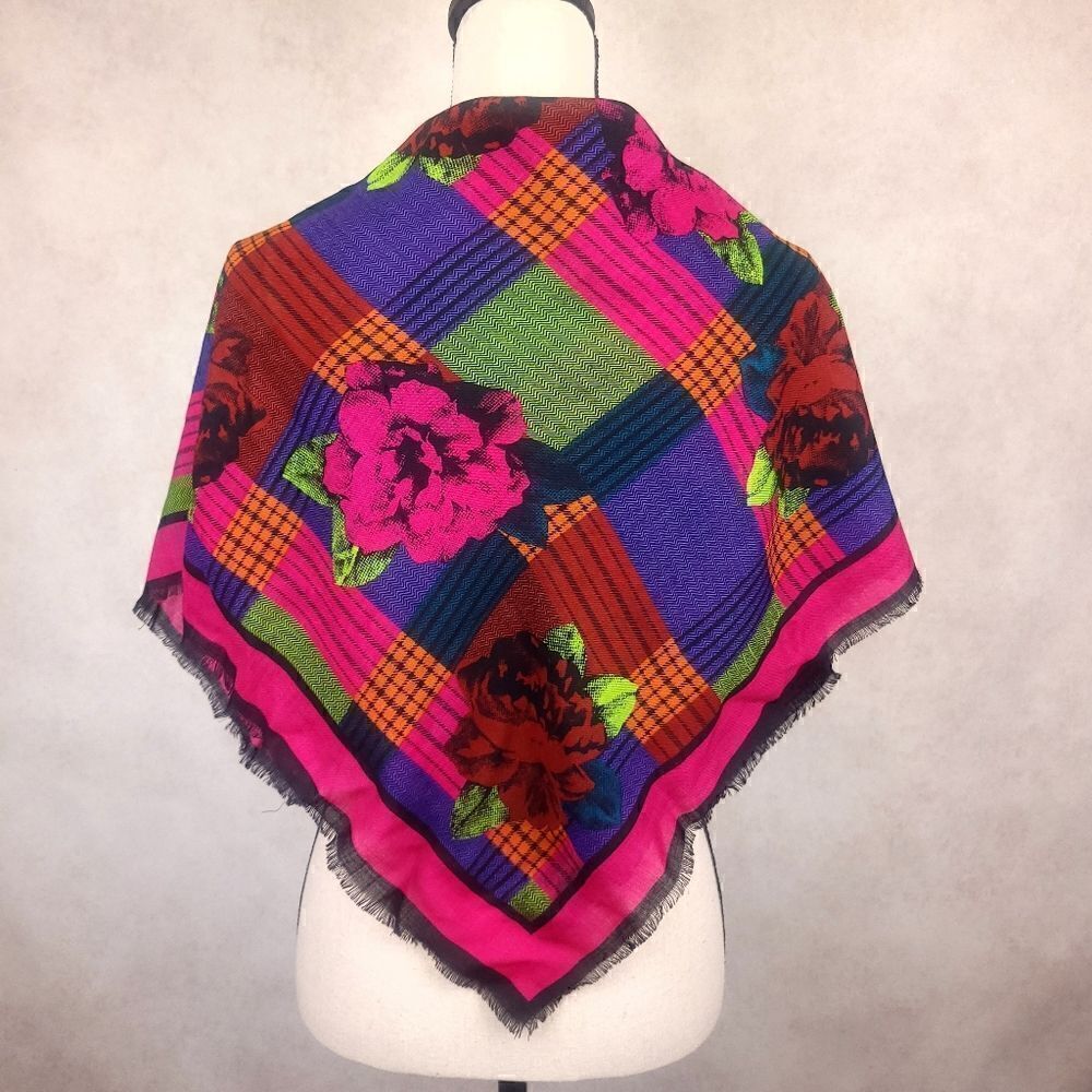 Axcess Wool Scarf Pink Blue Green Floral Colorblock